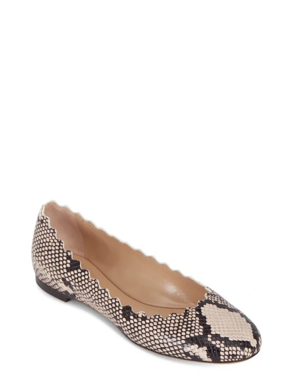 Chloe Lauren Python Embossed Scalloped Leather Ballet Flats